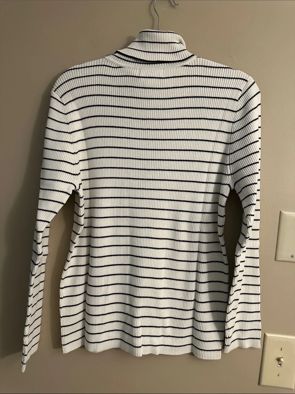 Appleseed's White and Black Striped Turtleneck Sweater